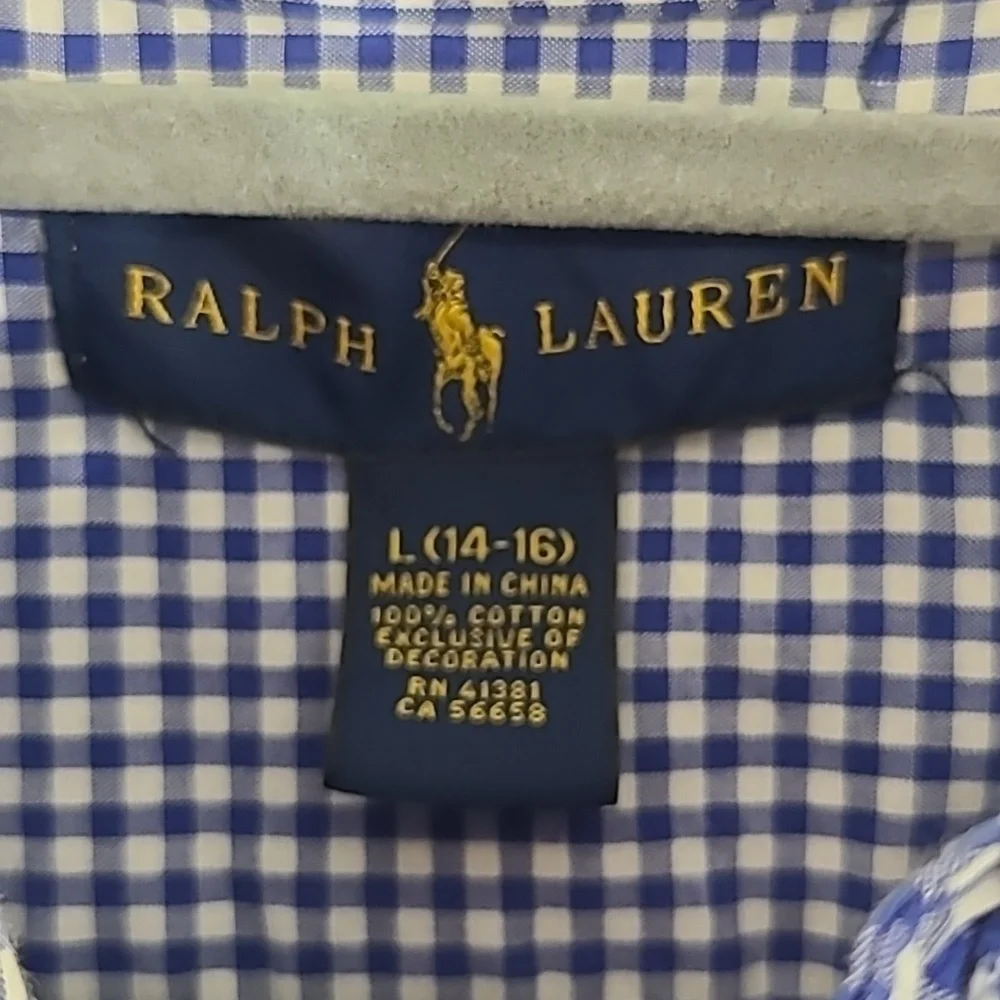 RALPH LAUREN Boy's Blue/White Button-Down Long Sleeve Shirt, size L (14-16)